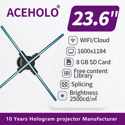 3D Hologram Fan 20.4" 22" 23.6" LED Holographic Display High Brightness Advertising Projector for Store Exhibition