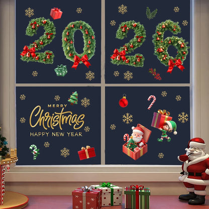 2026 Christmas Window Stickers Xmas Wall Sticker Decals Kid Room Wall Merry Christmas Decorations for Home 2025 New Year Sticker