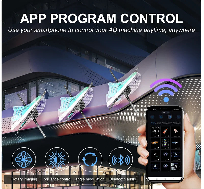 62cm 3D Fan Hologram Projector Wifi LED Sign Remote Control 3D Holographic Lamp Player Advertising Display Logo Light