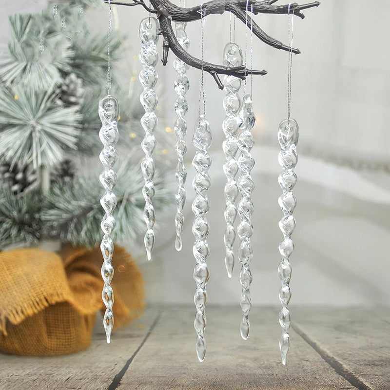 12/24/60pcs 13cm Christmas Simulation Ice Xmas Tree Hanging Ornament Fake Icicle Winter Party Christmas New Year Home Decoration