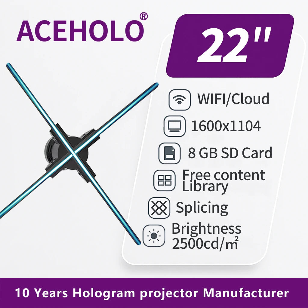 3D Hologram Fan 20.4" 22" 23.6" LED Holographic Display High Brightness Advertising Projector for Store Exhibition