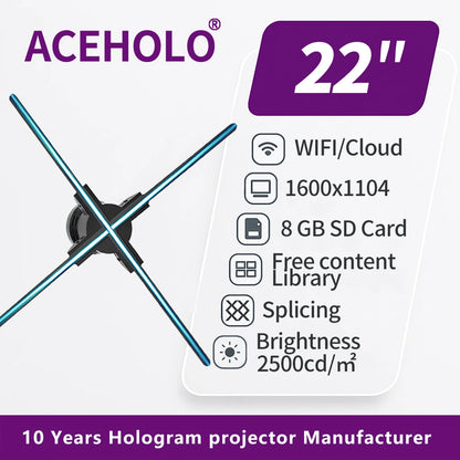 3D Hologram Fan 20.4" 22" 23.6" LED Holographic Display High Brightness Advertising Projector for Store Exhibition