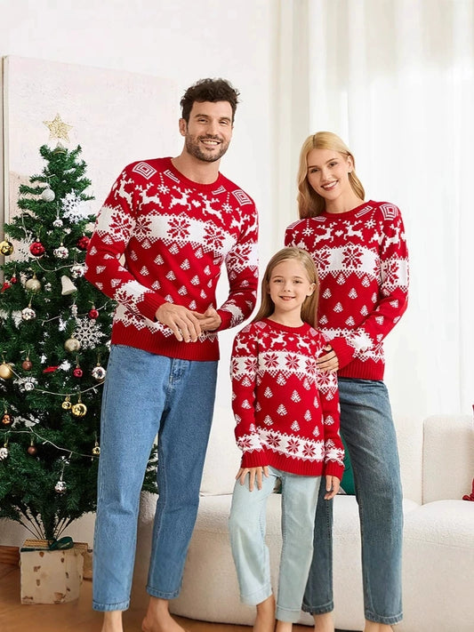 Christmas Knitted Sweater Women Fashion Christmas Party Parent-child Outfit Long Sleeve O Neck Knitwear Pullover Sweaters 2025