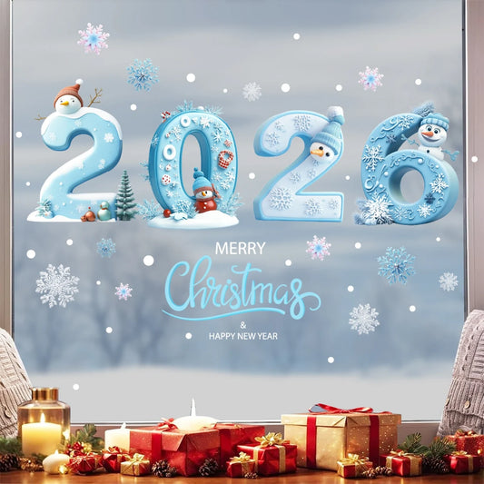 2026 Christmas Window Stickers Xmas Wall Sticker Decals Kid Room Wall Merry Christmas Decorations for Home 2025 New Year Sticker