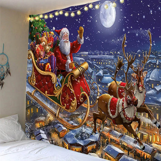 Christmas Tapestry Santa Claus Elk Snow Scene  Wall Decoration Background Cloth Living Room Bedroom Home