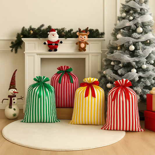Striped Christmas Santa Sack Reusable Canvas Candy Gift Bag Large Capacity Santa Claus Christmas Gift Bag For Kids