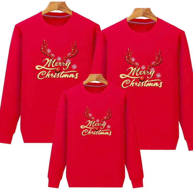 2026 Christmas Family Matching Outfits Cartoon Deer Print Hoodies Casual O Neck Sweatshirt Mommy and Me Clothes Xmas Family Look