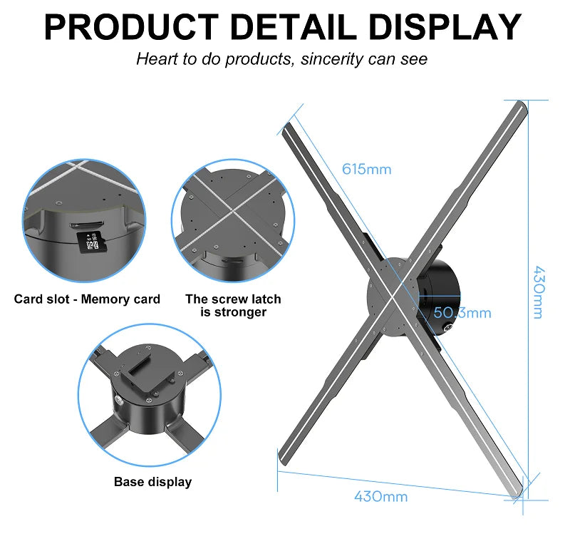 62cm 3D Fan Hologram Projector Wifi LED Sign Remote Control 3D Holographic Lamp Player Advertising Display Logo Light