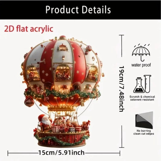 Christmas hot air balloon Santa Claus acrylic flat hanging ornaments, bedroom and living room wall decoration