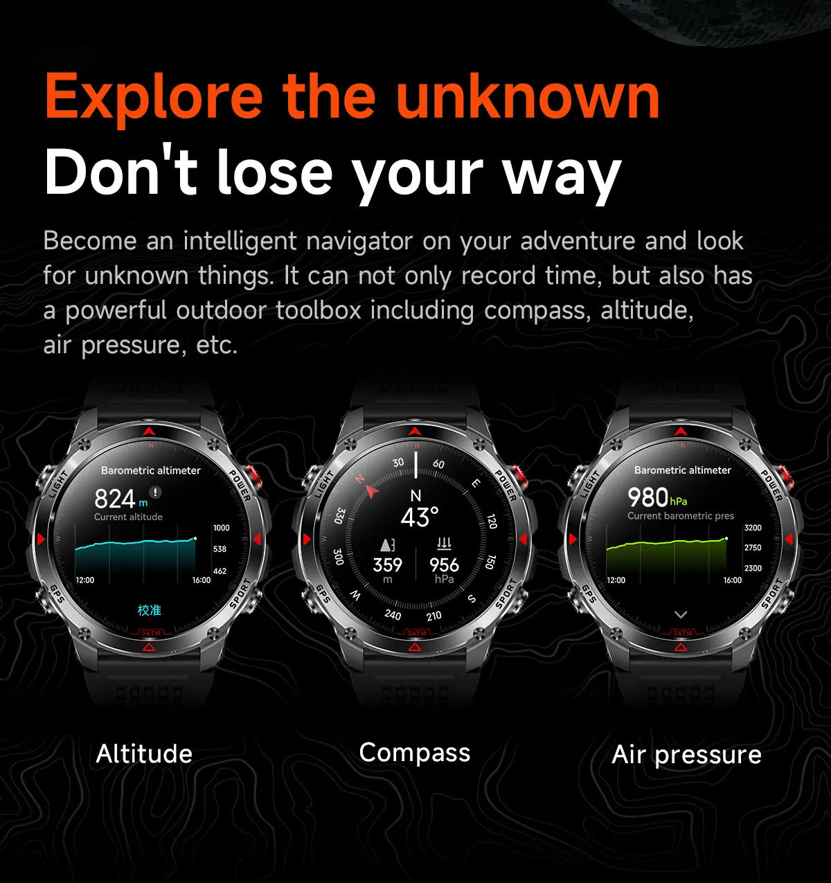 2025 New Professional GPS Sports Smart Watch Outdoor RIDE Run GPS track Swim Watchs Compass Altimeter 3ATM Sports Bracelets Men