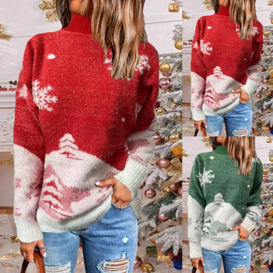 Women's Knitted Sweaters Tops 2025 Autumn/winter Christmas High Neck Pullover Sweater Sweater Y2k Suéteres Coreanos