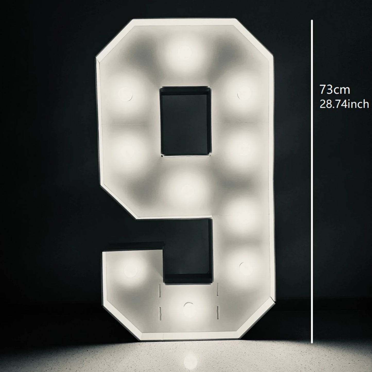 1Pc 73cm/28.7inch Light Up Digital Marquee Frame White Lights KT Board Number 0-9 Plug-in KT Board With Bracket Party Decorative