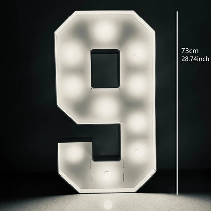 1Pc 73cm/28.7inch Light Up Digital Marquee Frame White Lights KT Board Number 0-9 Plug-in KT Board With Bracket Party Decorative