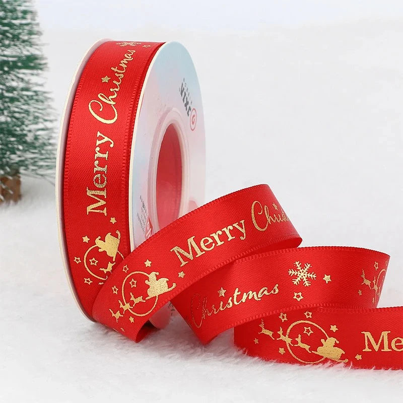 5M Christmas Ribbon Printed Christmas Polyester Ribbon For Handmade Design Christmas Decoration Navidad 2026 DIY Gift Box Packin
