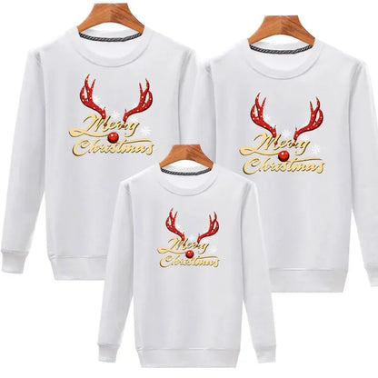 2026 Christmas Family Matching Outfits Cartoon Deer Print Hoodies Casual O Neck Sweatshirt Mommy and Me Clothes Xmas Family Look