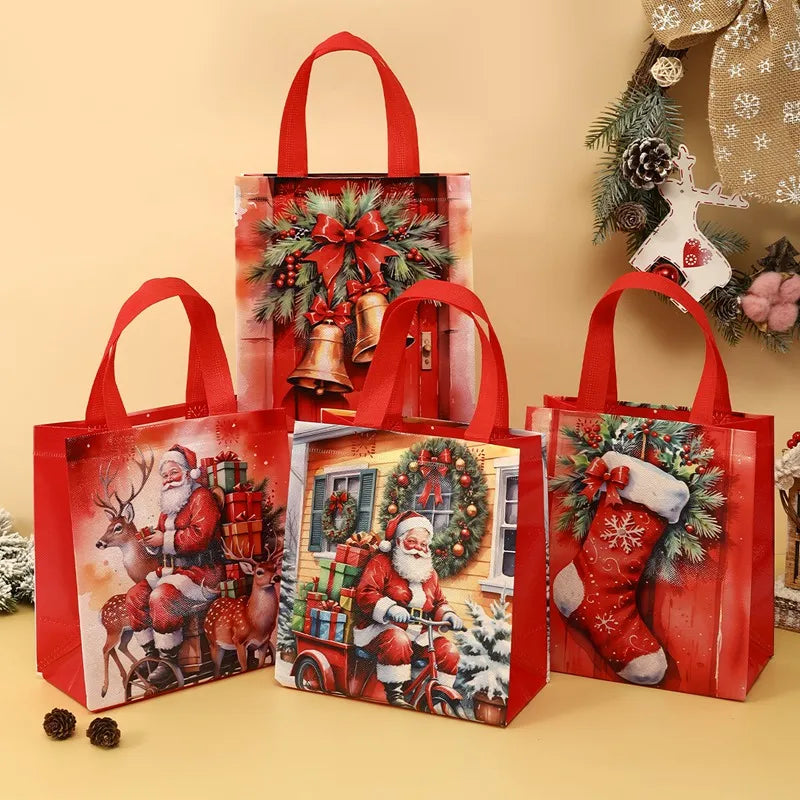4/8pcs Christmas Gift Bag Santa Non-Woven Bag Christmas Decorations For Home 2025 Xmas Navidad Noel Gifts New Year Packaging Bag