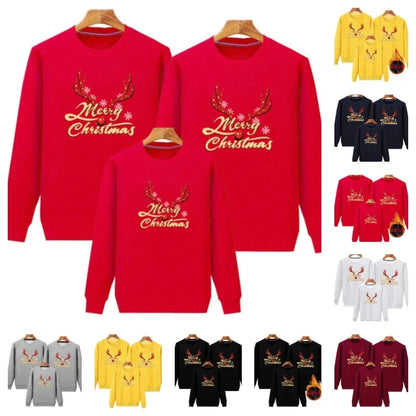 2026 Christmas Family Matching Outfits Cartoon Deer Print Hoodies Casual O Neck Sweatshirt Mommy and Me Clothes Xmas Family Look