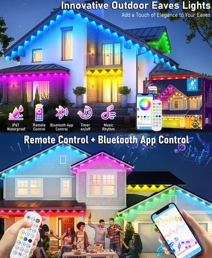 60M Smart RGB Eave Lights App & Remote IP67 Permanent Outdoor LED String Lights Home New Year Christmas Birthday DIY Lighting