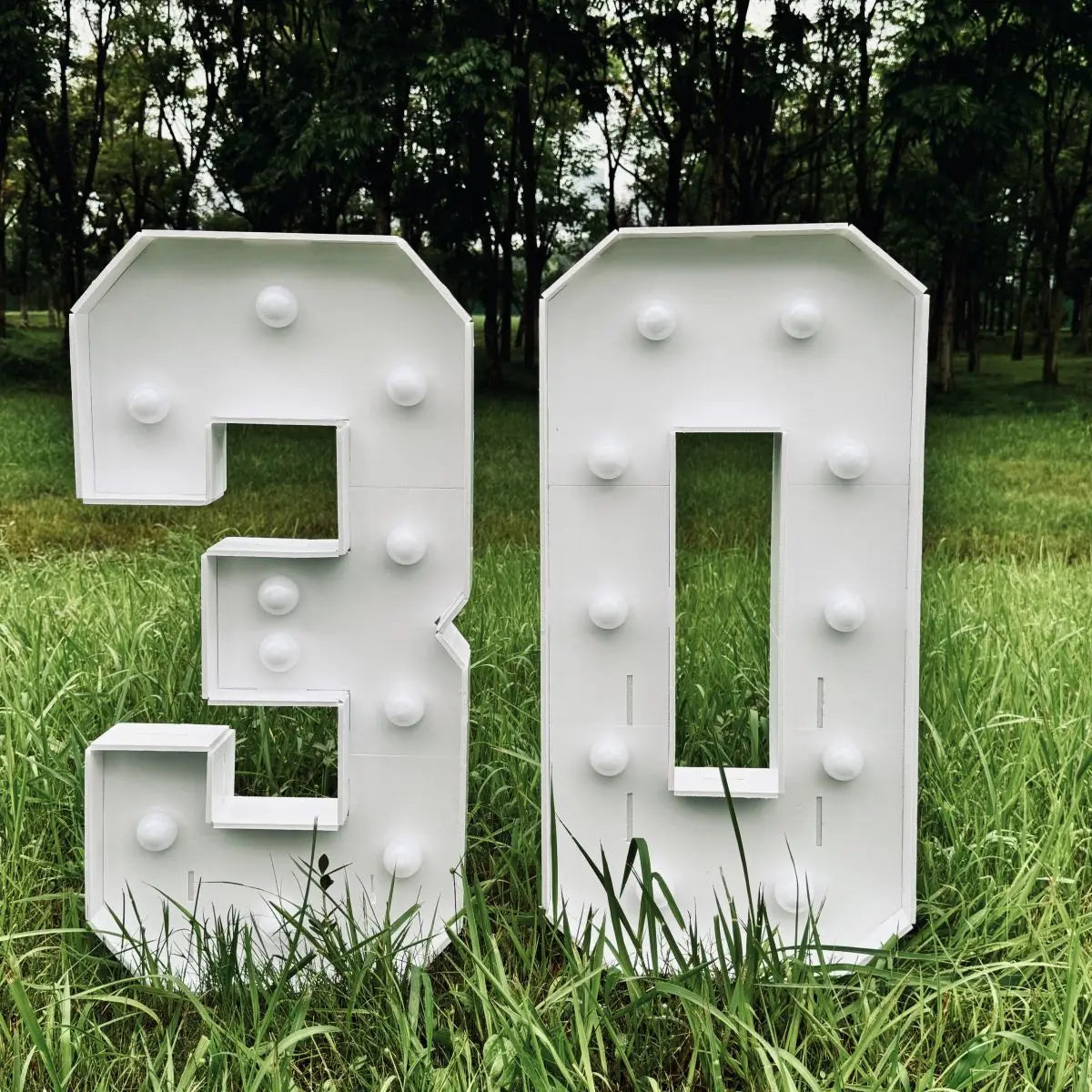 1Pc 73cm/28.7inch Light Up Digital Marquee Frame White Lights KT Board Number 0-9 Plug-in KT Board With Bracket Party Decorative