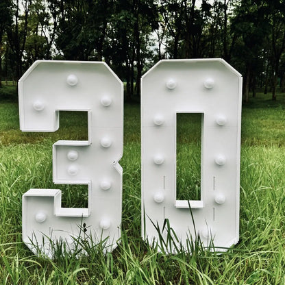 1Pc 73cm/28.7inch Light Up Digital Marquee Frame White Lights KT Board Number 0-9 Plug-in KT Board With Bracket Party Decorative