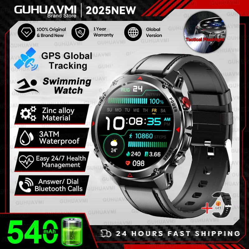 2025 New Professional GPS Sports Smart Watch Outdoor RIDE Run GPS track Swim Watchs Compass Altimeter 3ATM Sports Bracelets Men