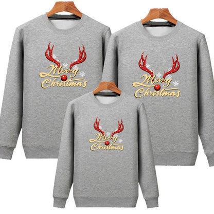 2026 Christmas Family Matching Outfits Cartoon Deer Print Hoodies Casual O Neck Sweatshirt Mommy and Me Clothes Xmas Family Look