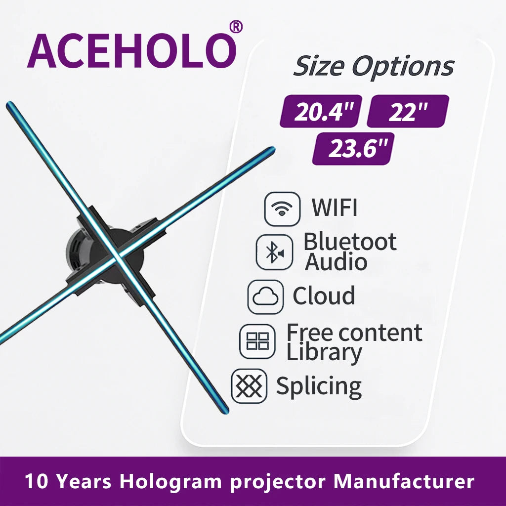 3D Hologram Fan 20.4" 22" 23.6" LED Holographic Display High Brightness Advertising Projector for Store Exhibition