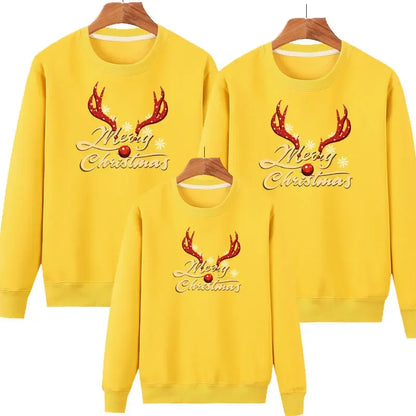 2026 Christmas Family Matching Outfits Cartoon Deer Print Hoodies Casual O Neck Sweatshirt Mommy and Me Clothes Xmas Family Look