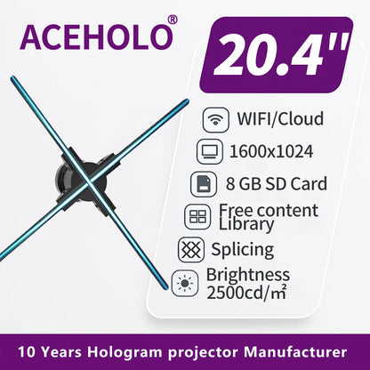 3D Hologram Fan 20.4" 22" 23.6" LED Holographic Display High Brightness Advertising Projector for Store Exhibition